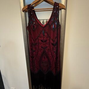 Elegant Burgundy Beaded Dress